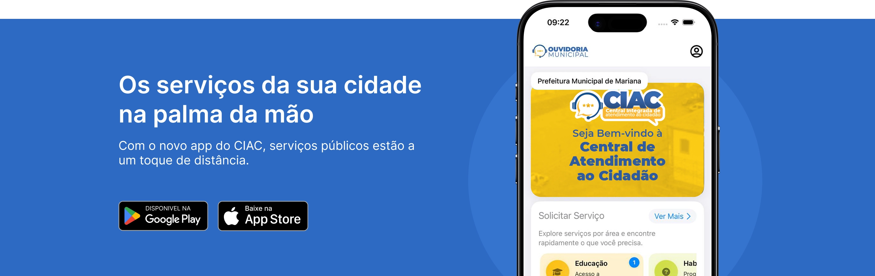 Banner de download da aplicação do CIAC para Android e iOS